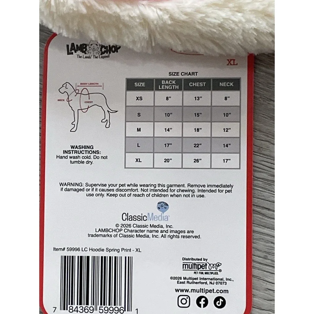 NEW READ Cute Lamb Chop w/ Bunny Ears Fluffy Dog Costume & Squeak Toy - Size XL